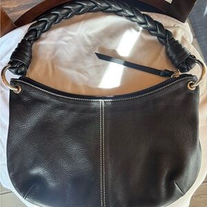 Ralph Lauren Black Leather Hobo Bag with Braided Strap